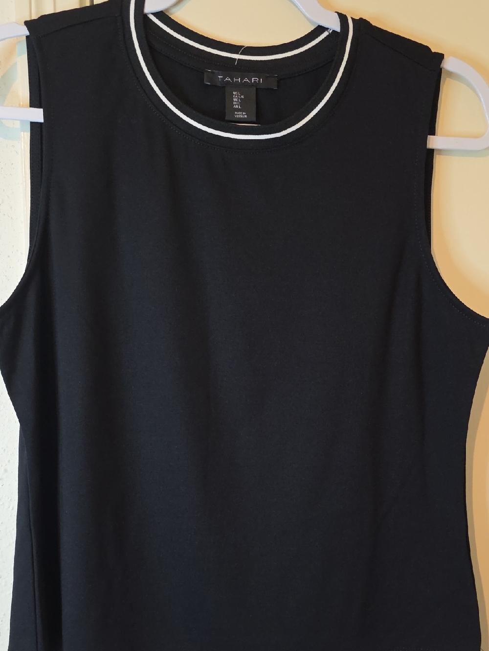 Tahari Black Crew Top with White Trim